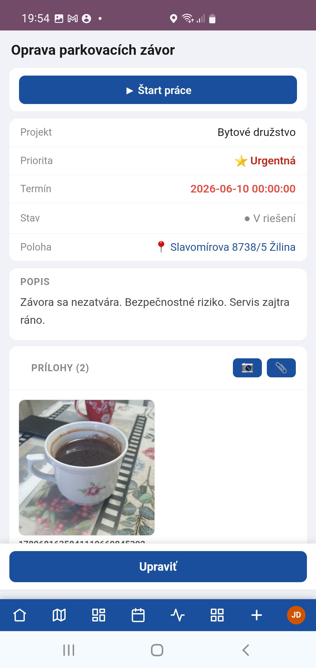 Detail hlásenia — priorita, termín, poloha aj fotky z terénu