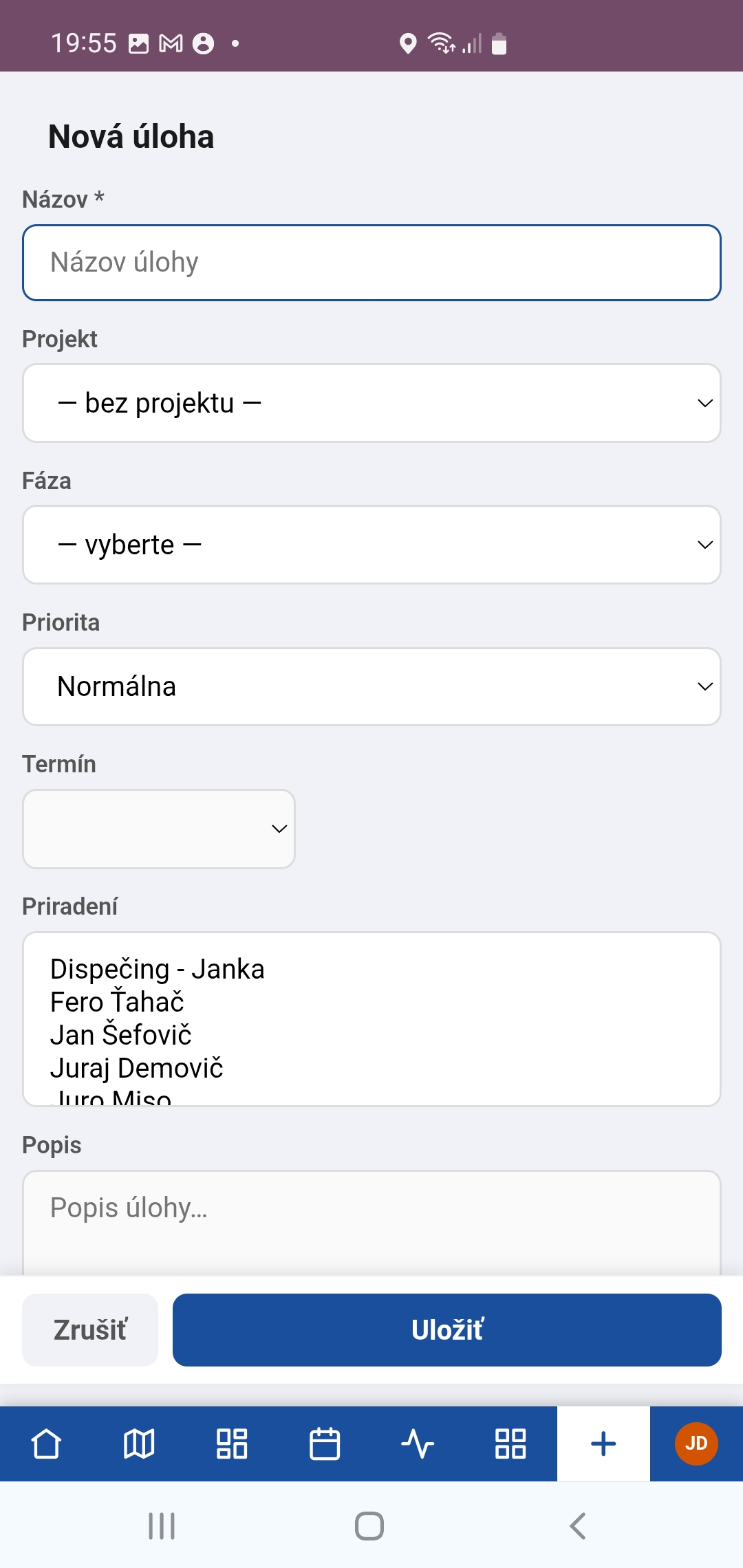 Nová úloha — založenie hlásenia priamo z telefónu