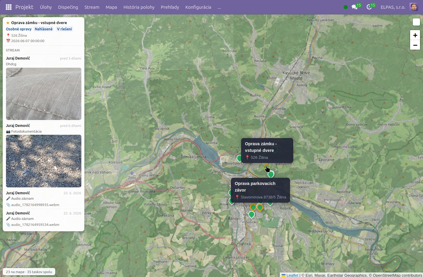Mapa — všetky poruchy a zásahy s presnou polohou